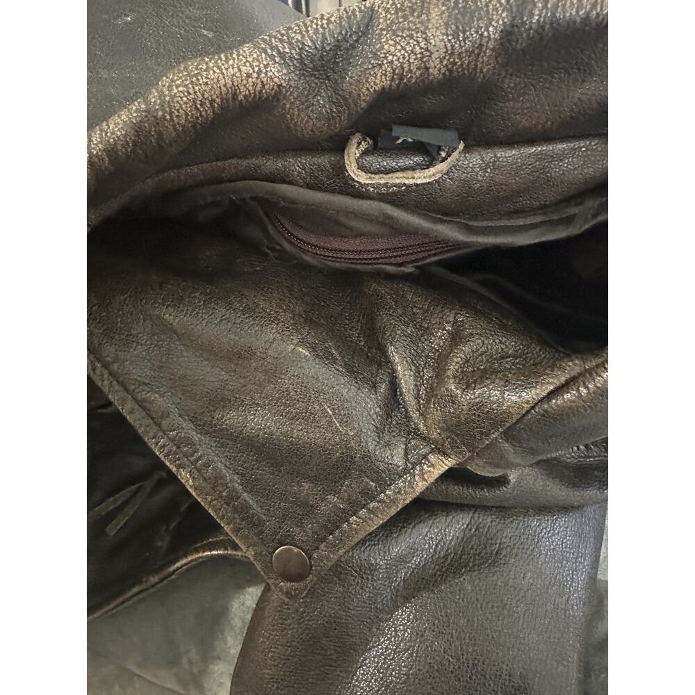 Unik Distressed Brown Leather Braided Moto Motorcycle Jacket Cross Zip Size XS - Picture 12 of 16